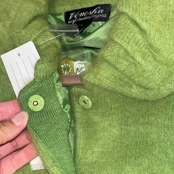 NWT Vintage Venesha fully lined Lime Green Angora button jacket size Small - Picture 6 of 8